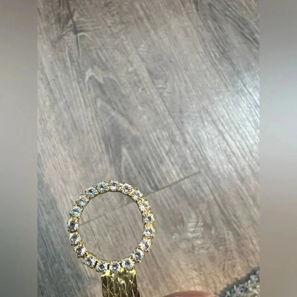 Gold Minimalistic Long Multi-strand Necklace With A Rhinestone Encrusted Accent - Picture 6 of 7